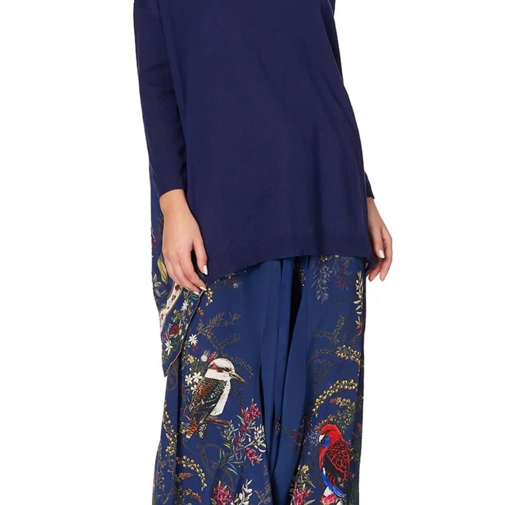 Camilla Deep Blue Jumper with Bird Print